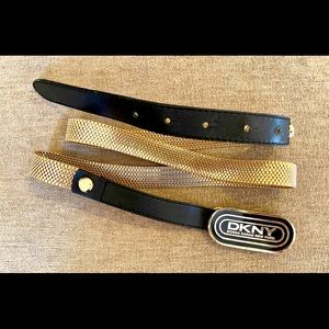 VINTAGE DKNY GOLD AND LEATHER ADJUSTABLE BELT LG